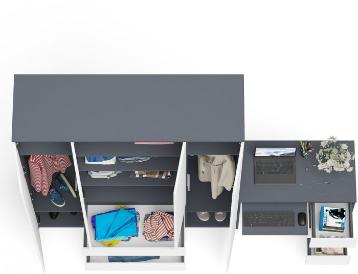 Мори Стол компьютерный МС-6 правый + Шкаф МШ1600.1, цвет графит/белый, ШхГхВ 250,4х50,4х209,6 см., выдвижные ящики справа, НЕ универсальная сборка