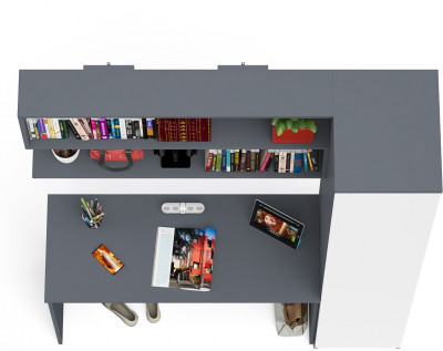 Мори Стол письменный МСП1200.1 + Пенал МШ400.1 + Полка 1200, цвет графит/белый, ШхГхВ 160,8х50,4х209,6 см., универсальная сборка