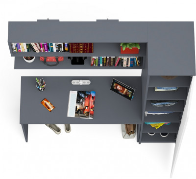 Мори Стол письменный МСП1200.1 + Пенал МШ400.1 + Полка 1200, цвет графит/белый, ШхГхВ 160,8х50,4х209,6 см., универсальная сборка