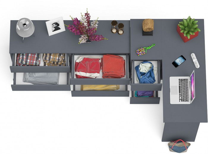 Мори компьютерный стол МС-16 левый + Комод МК1380.6, графит