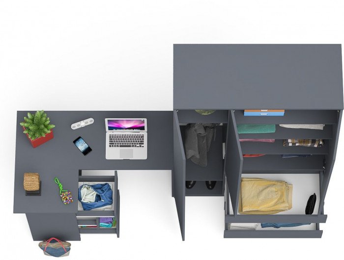 Мори компьютерный стол МС-16 левый + Шкаф МШ1200.1, графит