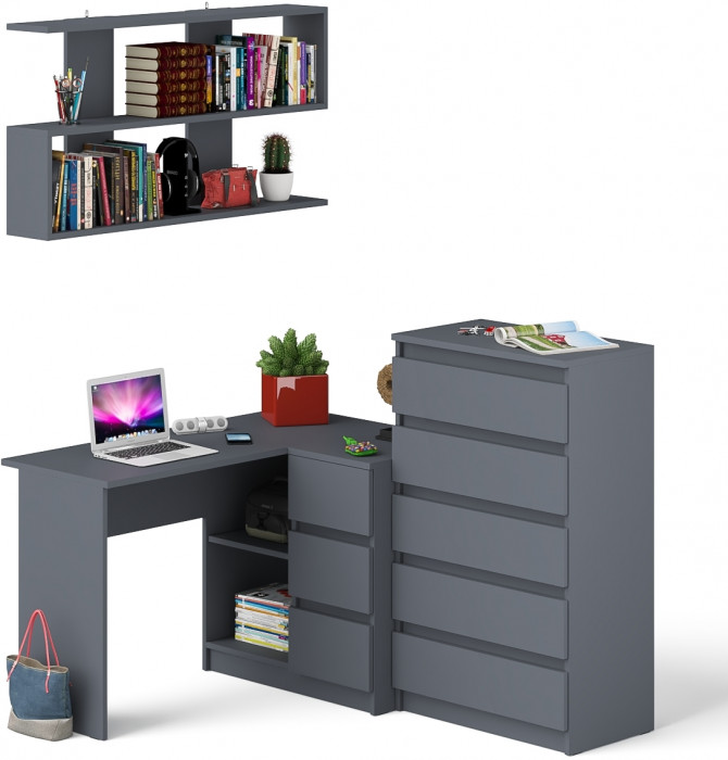 Мори компьютерный стол МС-16 правый + Комод МК700.5 + Полка 1200, графит