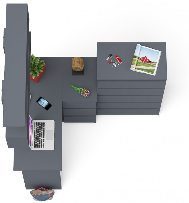Мори компьютерный стол МС-16 правый + Комод МК700.5 + Полка 1200, графит