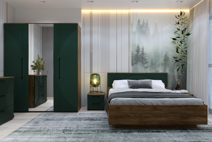 Кровать 160х200 с подъемным основанием "Монтале" - Дуб канзас/Зеленый матовый