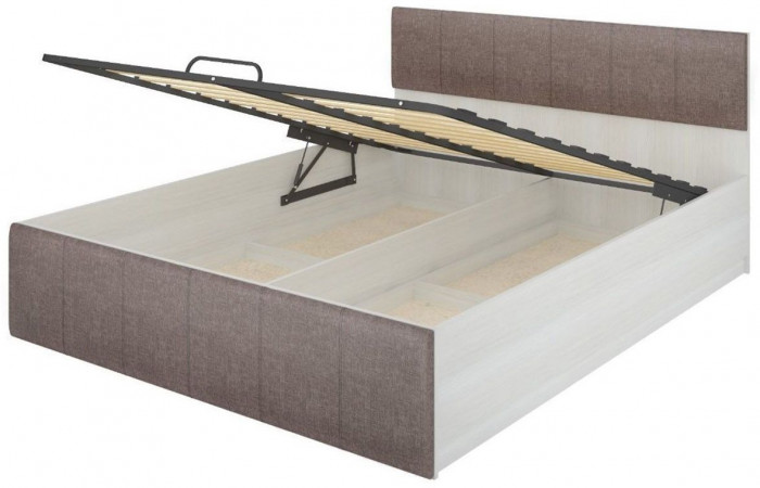 Милос 73-01 Кровать с п/м 1600 Белый снег / Рогожка Саванна Кофе