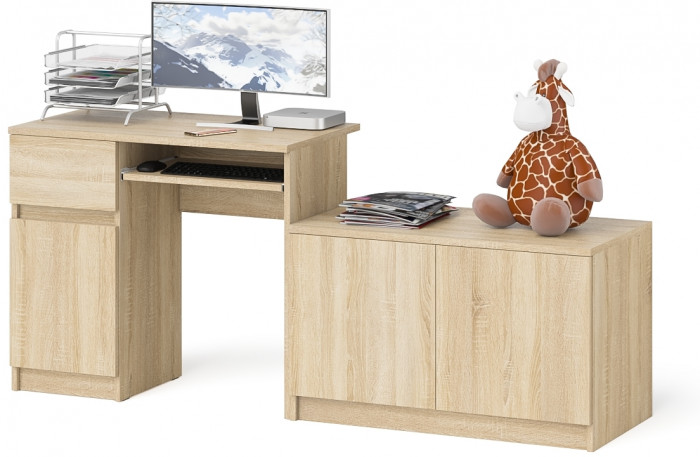 Мори Стол компьютерный МС-1 левый + Тумба МА900.1, цвет дуб сонома, ШхГхВ 180,4х50,4х76,6 см., выдвижной ящик слева, НЕ универсальная сборка