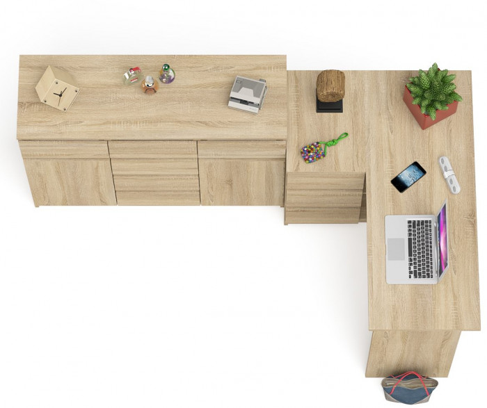 Мори Стол компьютерный МС-16 левый + Комод МК1200.4, цвет дуб сонома, ШхГхВ 244,8х84,9х94 см., выдвижные ящики слева, НЕ универсальная сборка
