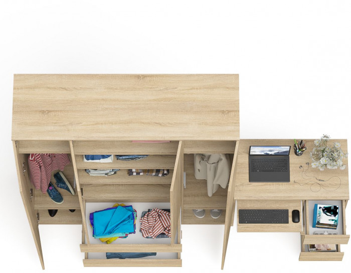 Мори Стол компьютерный МС-6 правый + Шкаф МШ1600.1, цвет дуб сонома, ШхГхВ 250,4х50,4х209,6 см., выдвижные ящики справа, НЕ универсальная сборка