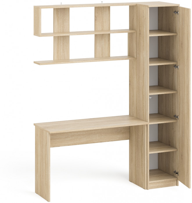 Мори Стол письменный МСП1200.1 + Пенал МШ400.1 + Полка 1200, цвет дуб сонома, ШхГхВ 160,8х50,4х209,6 см., универсальная сборка