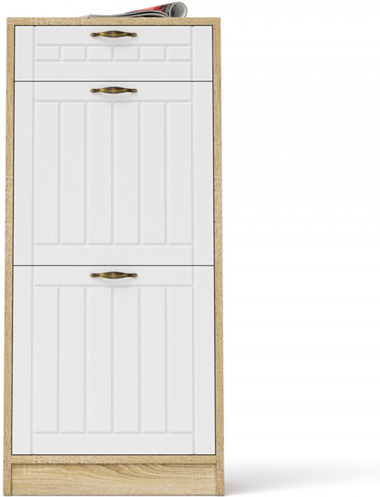 Прихожая П-6 Тумба для обуви 2 секции, дуб сонома/фасады МДФ белое дерево фрезеровка прованс