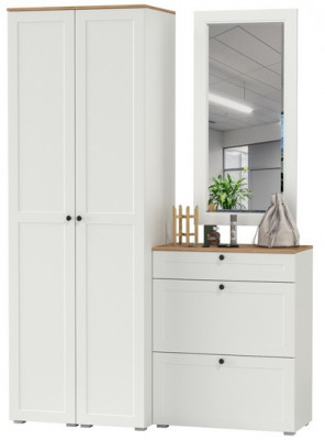 Остин Прихожая 34, цвет белый шагрень/дуб крафт золотой, ШхГхВ 160х54,3х229,6 см., универсальная сборка