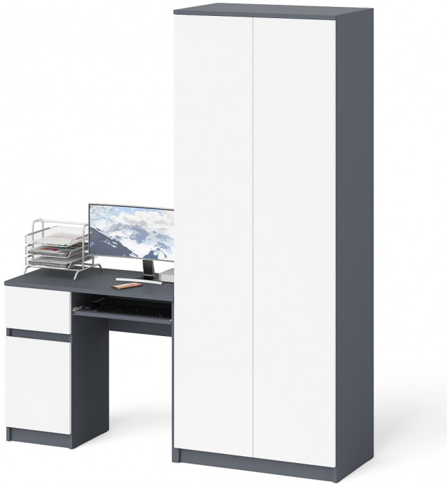 Мори компьютерный стол МС-1 левый + Шкаф МШ800.1, графит/белый