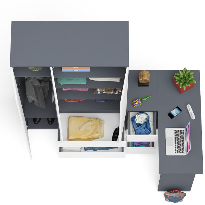 Мори компьютерный стол МС-16 левый + Шкаф МШ1200.1, графит/белый