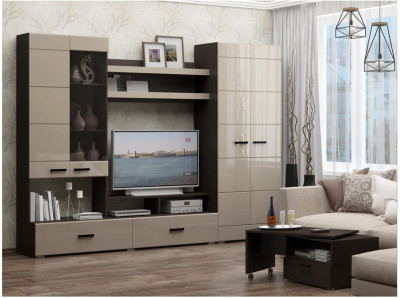 Гостиная Гамма-17 МДФ (Латте глянец, Венге)