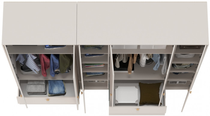 Афина Спальня Шкаф 4-х дверный + Шкаф 2-х дверный, цвет кашемир серый, ШхГхВ 160х56,3х220 + 90,3х56,3х220, универсальная сборка