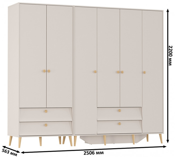 Афина Спальня Шкаф 4-х дверный + Шкаф 2-х дверный, цвет кашемир серый, ШхГхВ 160х56,3х220 + 90,3х56,3х220, универсальная сборка