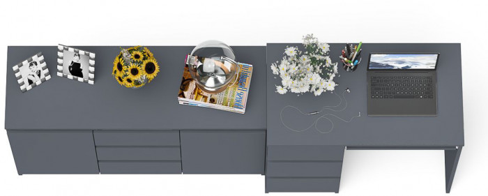 Мори Стол компьютерный МС-6 левый + Комод МК1200.3, цвет графит, ШхГхВ 210,4х50х76,6 см., выдвижные ящики слева, НЕ универсальная сборка