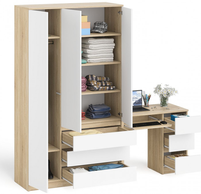 Мори Стол компьютерный МС-6 правый + Шкаф МШ1200.1, цвет дуб сонома/белый, ШхГхВ 210,4х50,4х209,6 см., выдвижные ящики справа, НЕ универсальная сборка