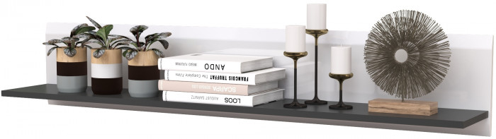 Сидней 16.486 Полка открытая, цвет МДФ белый глянец/чёрный, ШхГхВ 129,9х21,6х24 см.