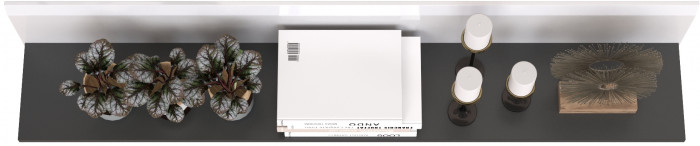 Сидней 16.486 Полка открытая, цвет МДФ белый глянец/чёрный, ШхГхВ 129,9х21,6х24 см.