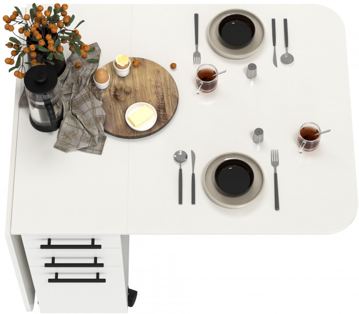 Стол-книжка с ящиками 1-6702бел, цвет белый, ШхГхВ 38х80х74 см. сложенный, разложенный два размера: 103/167х80х74 см.