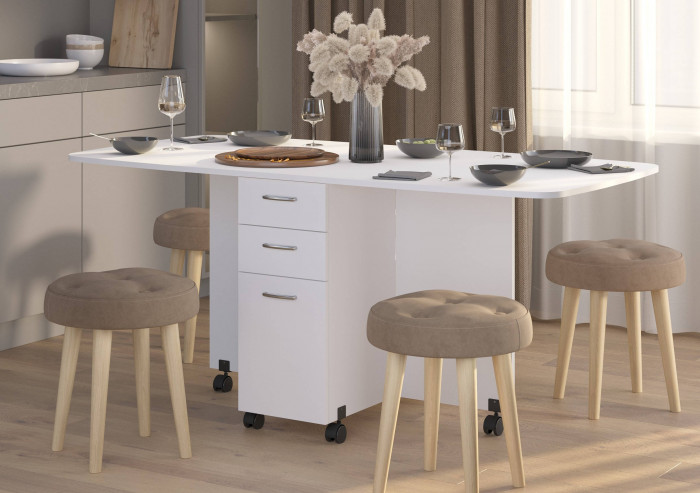 Стол-книжка с ящиками 1-6702бел, цвет белый, ШхГхВ 38х80х74 см. сложенный, разложенный два размера: 103/167х80х74 см.