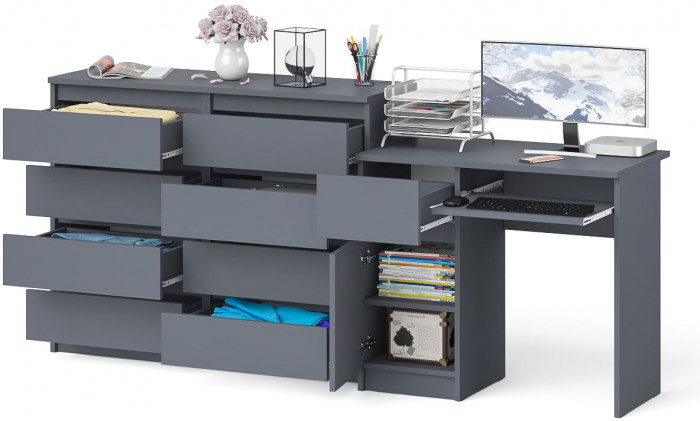Мори компьютерный стол МС-1 левый + Комод МК1200.8, графит