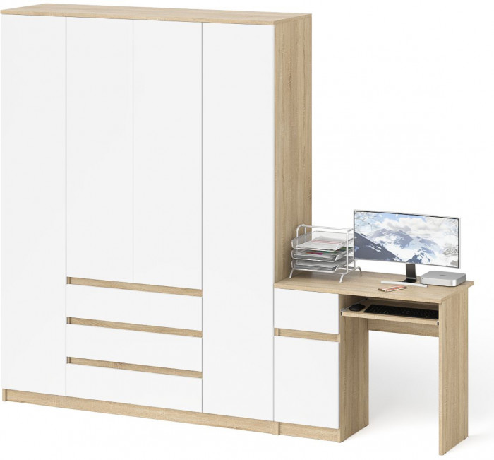 Мори компьютерный стол МС-1 левый + Шкаф МШ1600.1, дуб сонома/белый