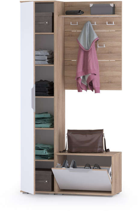 Куба Прихожая 19, цвет дуб сонома/белый премиум, ШхГхВ 105х38,3х210,6 см., универсальная сборка