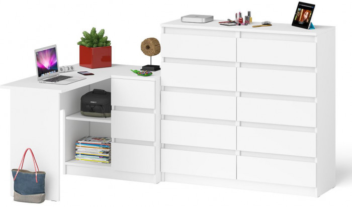 Мори компьютерный стол МС-16 правый + Комод МК1200.10, белый