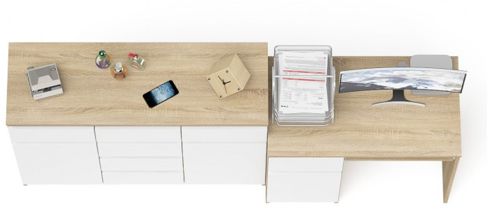 Мори Стол компьютерный МС-1 левый + Комод МК1200.4, цвет дуб сонома/белый, ШхГхВ 210,4х50х94 см., выдвижной ящик слева, НЕ универсальная сборка