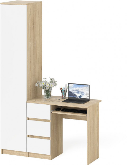 Мори Стол компьютерный МС-6 левый + Пенал МШ400.1, цвет дуб сонома/белый, ШхГхВ 130,4х50,4х209,6 см., выдвижные ящики слева, НЕ универсальная сборка
