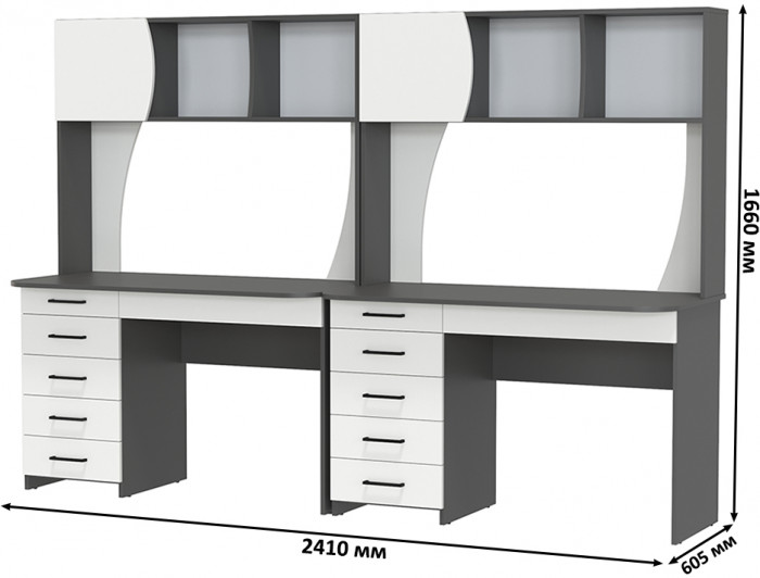 Два стола рабочих 6-0606 Сигма + два кресла 103 чёрных, графит/белый