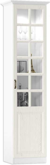 Ливерпуль Шкаф-витрина + карниз, ясень ваниль/белый