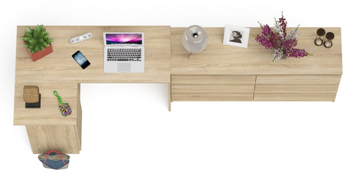 Мори компьютерный стол МС-16 левый + Комод МК1380.6, дуб сонома