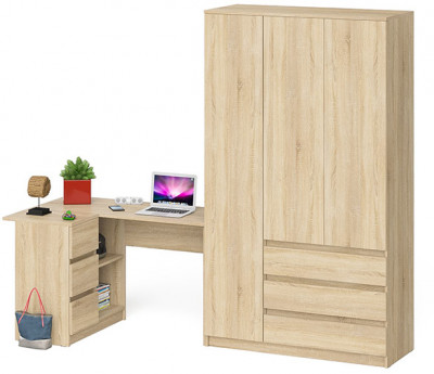 Мори компьютерный стол МС-16 левый + Шкаф МШ1200.1, дуб сонома