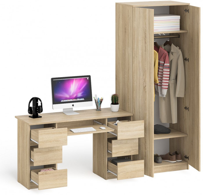 Мори компьютерный стол МС-2 + Шкаф МШ800.1, дуб сонома