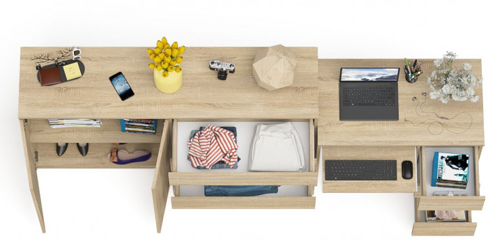 Мори компьютерный стол МС-6 правый + Комод МК1600.1, дуб сонома