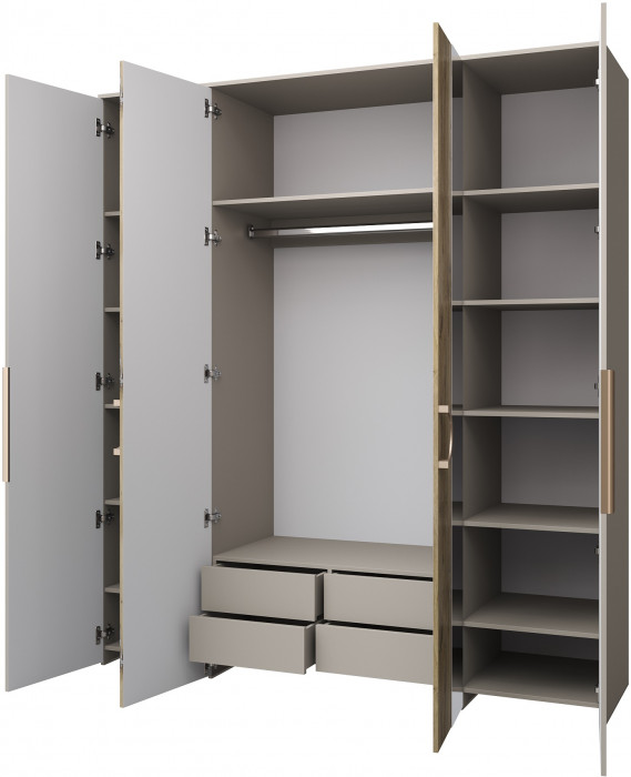 Шкаф для одежды 4-х дверный "Виола" - Персидский жемчуг/Дуб Флагстафф песочный