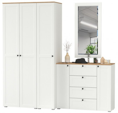 Остин Прихожая 38, цвет белый шагрень/дуб крафт золотой, ШхГхВ 240х54,3х229,6 см., универсальная сборка