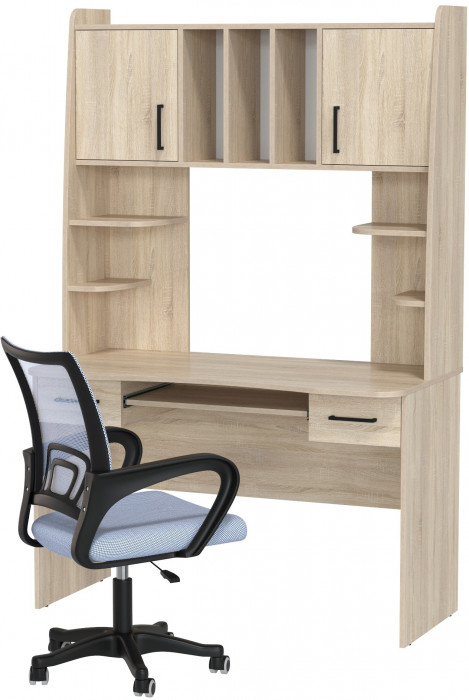 Стол 6-0604 Бета + кресло 103 серое, цвет дуб сонома, ШхГхВ 120х60,5х183,5 см.