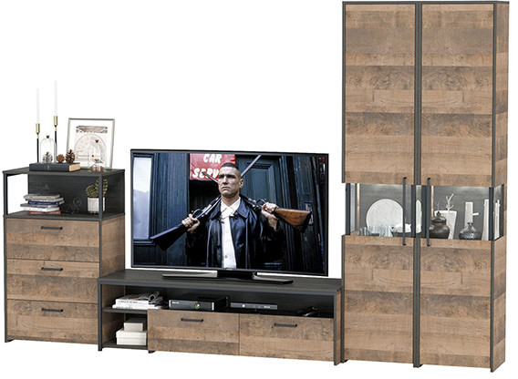 Трувор Гостиная 038, цвет дуб гранж песочный/интра, ШхГхВ 305,4х45,4х210 см., универсальная сборка