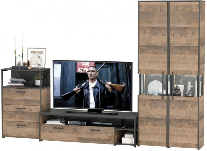 Трувор Гостиная 038, цвет дуб гранж песочный/интра, ШхГхВ 305,4х45,4х210 см., универсальная сборка