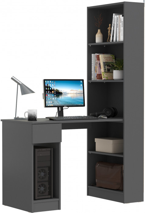 Лайт Шкаф комбинированный 10.01 (Стол письменный), цвет тёмно-серый, ШхГхВ 115,3х58,2х179 см., универсальная сборка(обязательно крепление к стене)