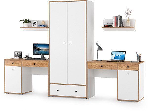 Вуди Компоновка № 26, цвет белый премиум/дуб крафт золотой, ШхГхВ 306х52,7х205 см., универсальная сборка