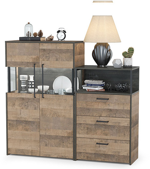 Трувор 13.306 Комод с витриной + 13.307.02 Комод с ящиками, дуб гранж песочный/интра