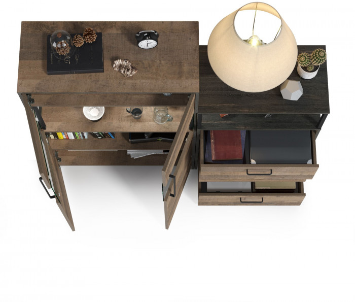 Трувор 13.306 Комод с витриной + 13.307.02 Комод с ящиками, дуб гранж песочный/интра