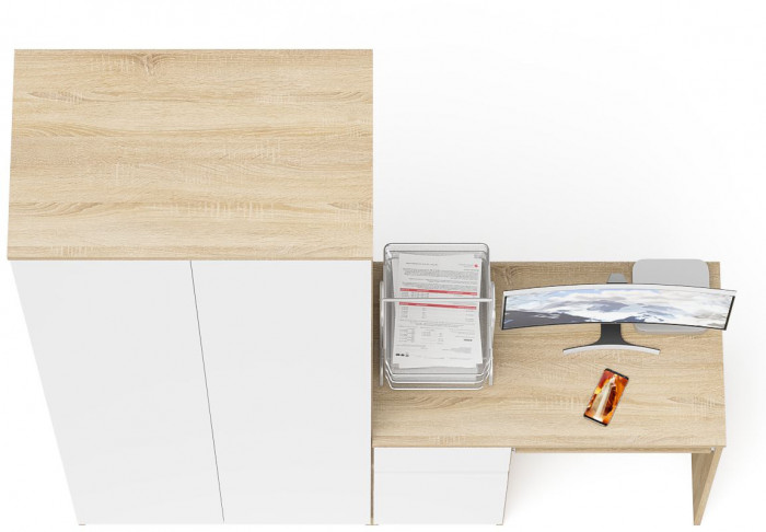 Мори компьютерный стол МС-1 левый + Шкаф МШ800.1, дуб сонома/белый