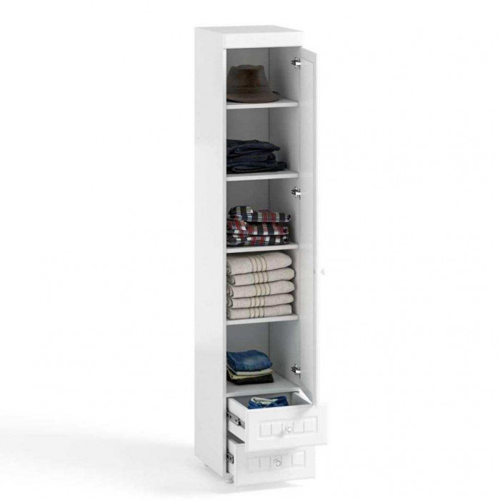 Шкаф-пенал 1дв. (гл.560) с зеркалом и ящиками Монако МН-37 белое дерево