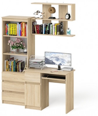 Мори Стол компьютерный МС-1 левый + Стеллаж МСТ600.3 + Полка 900, цвет дуб сонома, ШхГхВ 150,4х50х209,6 см., НЕ универсальная сборка